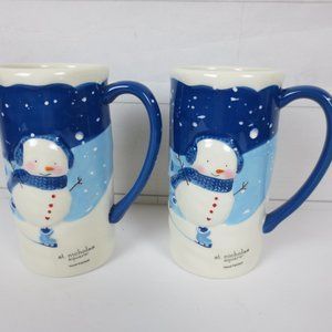 St. Nickolas Square Set Of 2 Tall Coffee Mugs 6" Winter Christmas Blue